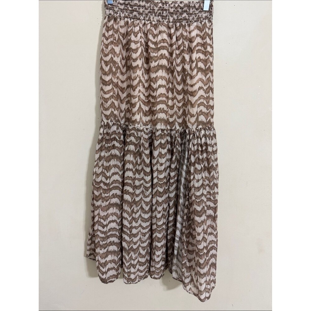 Intermix Silk Blend Tiered Midi Skirt Split Beige Print size S Boho Cottagecore